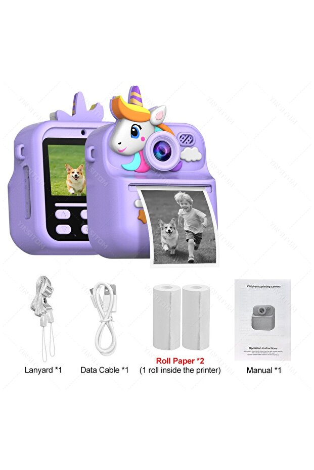 Unicorn Purple 57mm Mini Thermal Printer Children Digital Photography Print Instant Camera 1080PHD D