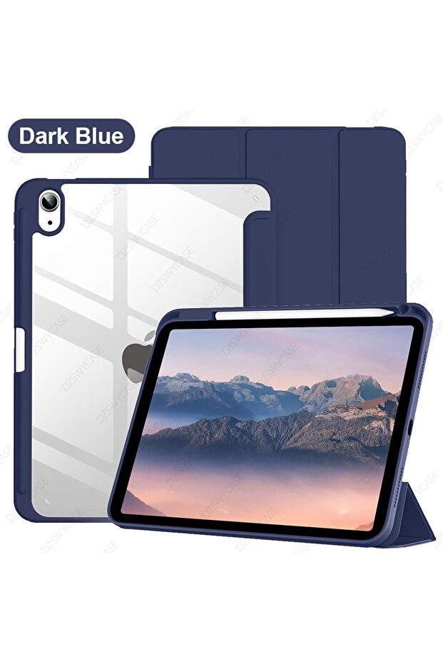 جراب أزرق داكن لجهاز iPad (A16) الجيل الحادي عشر 11 بوصة 2025/الجيل العاشر 10.9 بوصة 2022، مع حامل قلم، شفاف