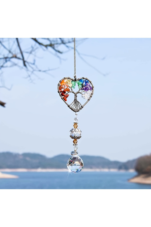 sj-cssms-xbq 1pc suncatcher ornament hanging glass suncatcher on window, crystal heart rainbow tree