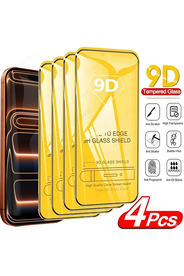 واقي شاشة زجاجي مقوى عالي الوضوح 9D لهاتف iPhone 17 Pro Max، 4 قطع، عالي الدقة