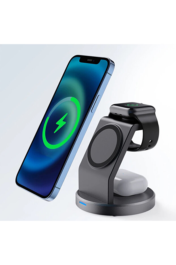 VIKEFON black 3 In 1 Wireless Charger Stand Mobile phone Holder For iPhone 16 15 14 13 Pro Max iWatc