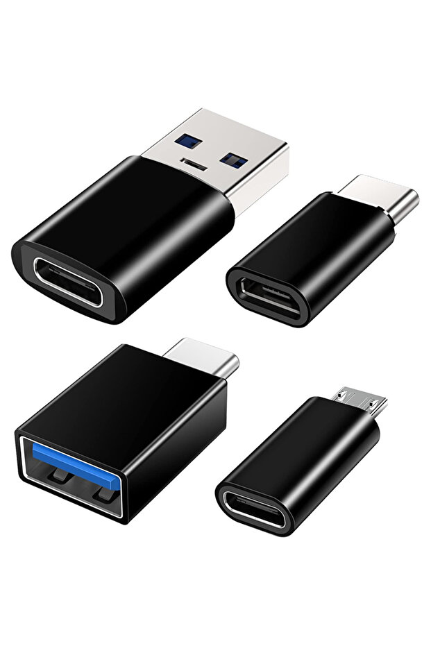 مجموعة محولات USB إلى USB-C سوداء مكونة من 4 قطع، تشمل محول USB-C إلى USB 3.0 OTG ومحول Micro USB إلى USB-C لأجهزة MacBook Pro G...