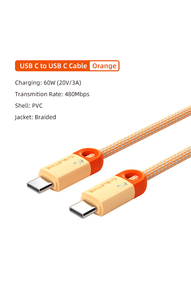 كابل شحن سريع عالي السرعة من نوع USB-C إلى USB-C بطول 2 متر من CABLETIME PD60W، كابل متين للشحن السريع ونقل البيانات