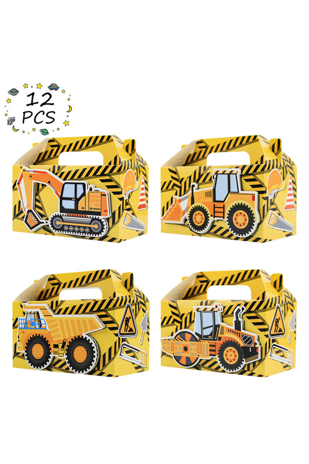 16x9x9cm mixed color-12pcs 12 Pack Construction Party Goodie Favor Box, Construction Truck Gift Trea