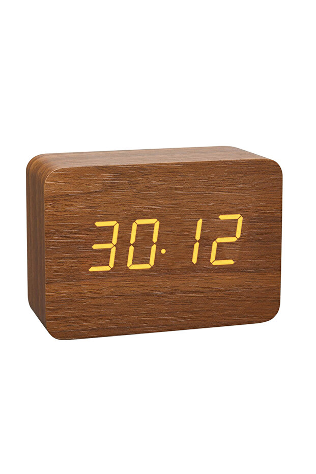 Brown Wooden Digital Alarm Clock for Bedroom Office Kitchen Bathroom Desk Clock with Temperature Ret