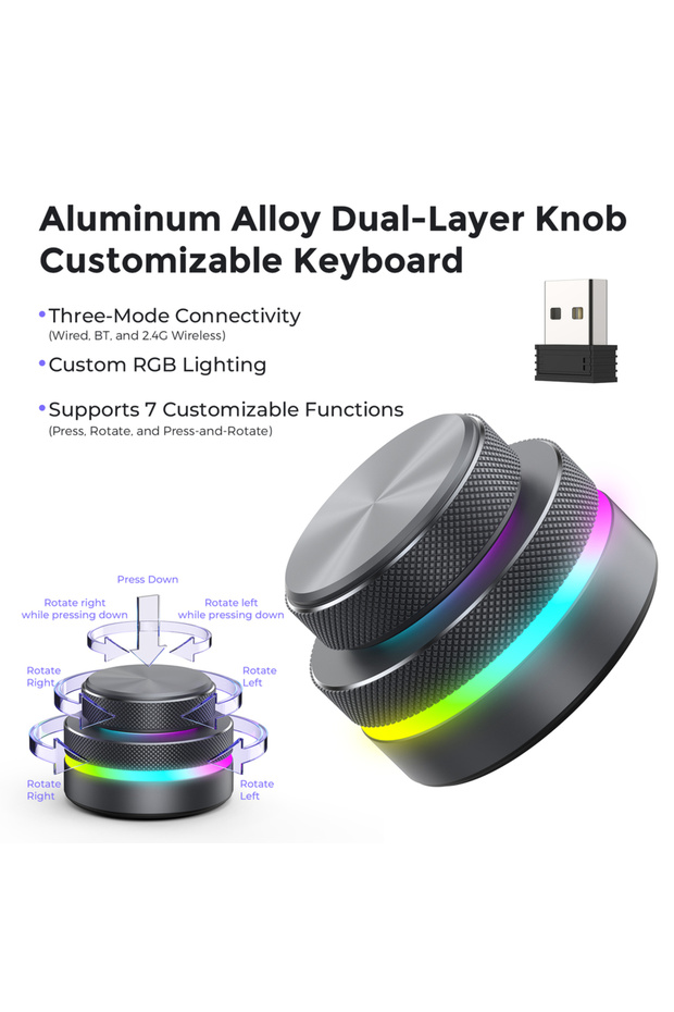 Gray set Dual-Layer Knob Wireless Custom Keyboard RGB Custom Control Volume Knob Multimedia Office C
