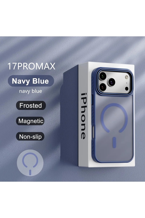 جراب مغناطيسي فاخر شفاف غير لامع باللون الأزرق الداكن لهاتف iPhone 17 Pro Max، متوافق مع هواتف iPhone 17 و16 و15 و14 و13 Pro Max