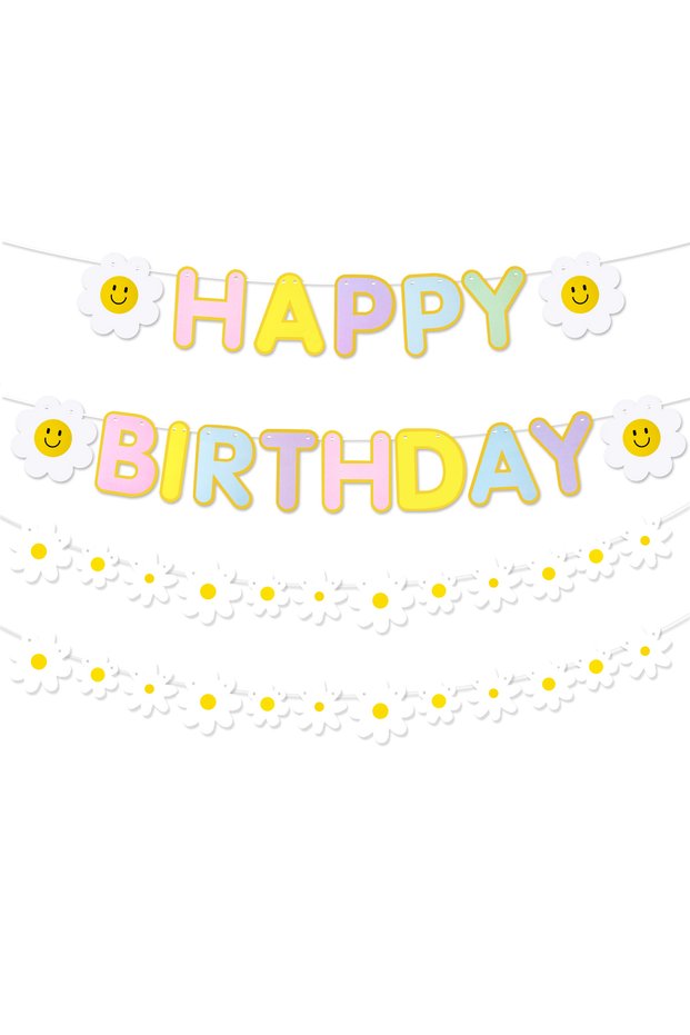 3pcs banner Daisy Happy Birthday Party Decoration Banner with White Daisy Flower Birthday Garland Fl