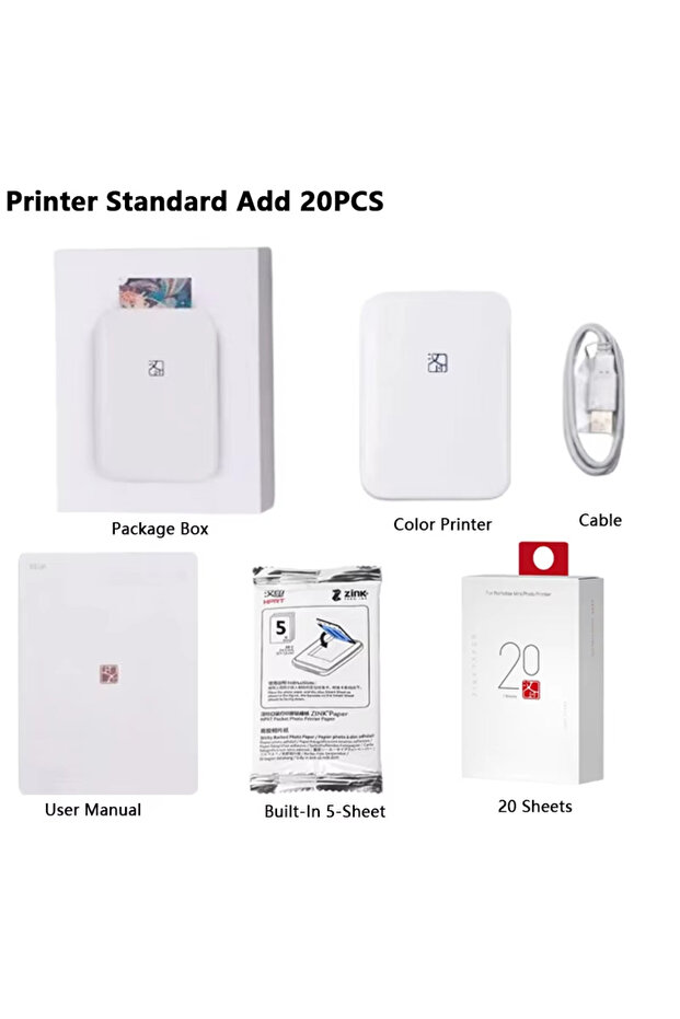 Printer Add 20PCS HPRT MT53 Color Photo Printer 2x3 Inch Sticky-Backed Paper Pocket Bluetooth Print