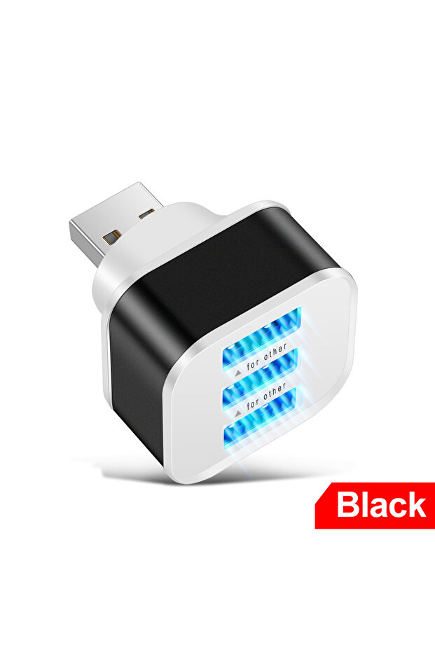 محول 3 في 1 أسود بثلاثة منافذ USB، موسع واجهة USB 2.0 متعددة، مناسب لإلكترونيات السيارات