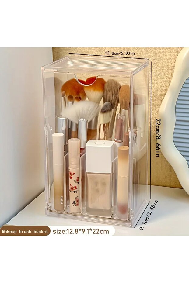 clear Flip-Top Clear Makeup Brush Holder Cosmetic Storage Box Dust-Proof Desktop Organizer for Brush