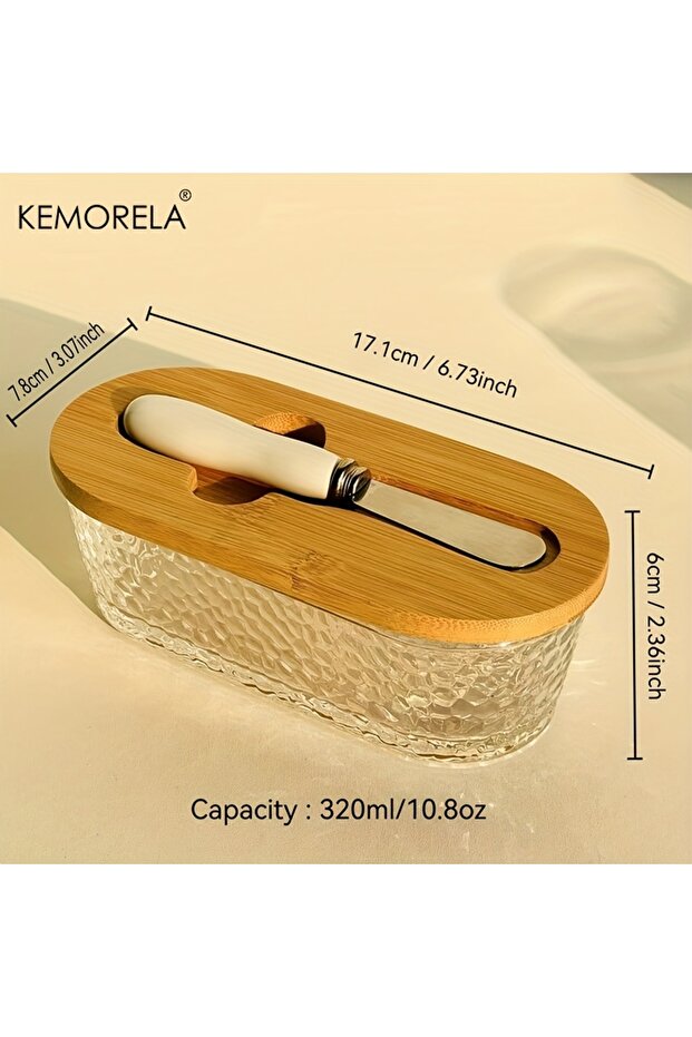 Hammered Pattern 1PCS Glass Butter Dish with Sealed Lid - Elegant & Golden Design, Durable Counterto