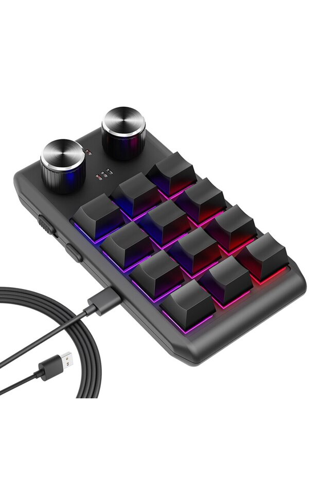 GGBEE Black Wired BT Bluetooth Keyboard Programming Macro Custom Keyboard 12 Key 2 Knob RGB Copy Pas
