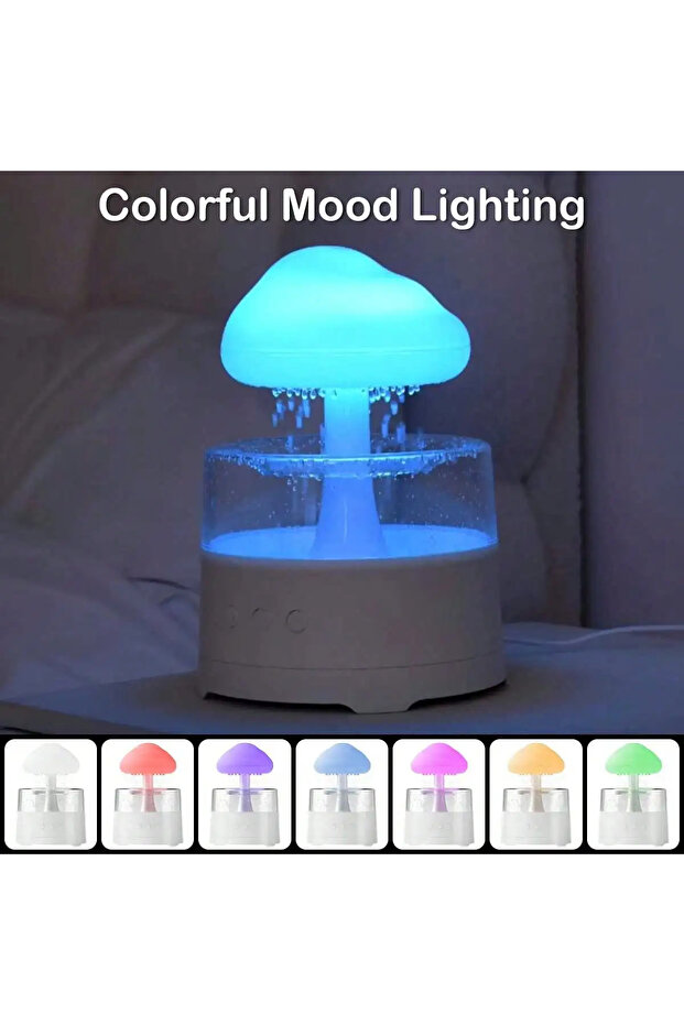 جهاز ترطيب جو أبيض اللون، قطعة واحدة، على شكل سحابة فطرية، مزود بموزع رذاذ، وموزع للعلاج العطري، بتدرج لوني. - 1