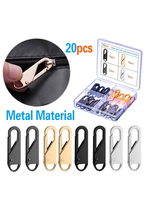 20 PCS 20PCS Metal Zipper Slider Puller Detachable Instant Repair Kit DIY Sewing Replacement Clothin
