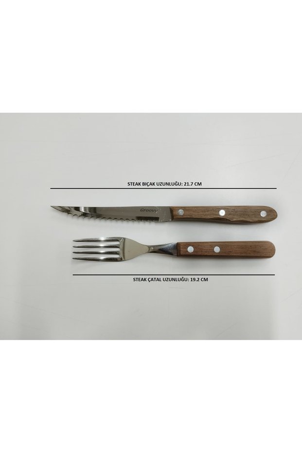 STEAK BİFTEK ÇATALI VE BIÇAĞI AHŞAP SAPLI