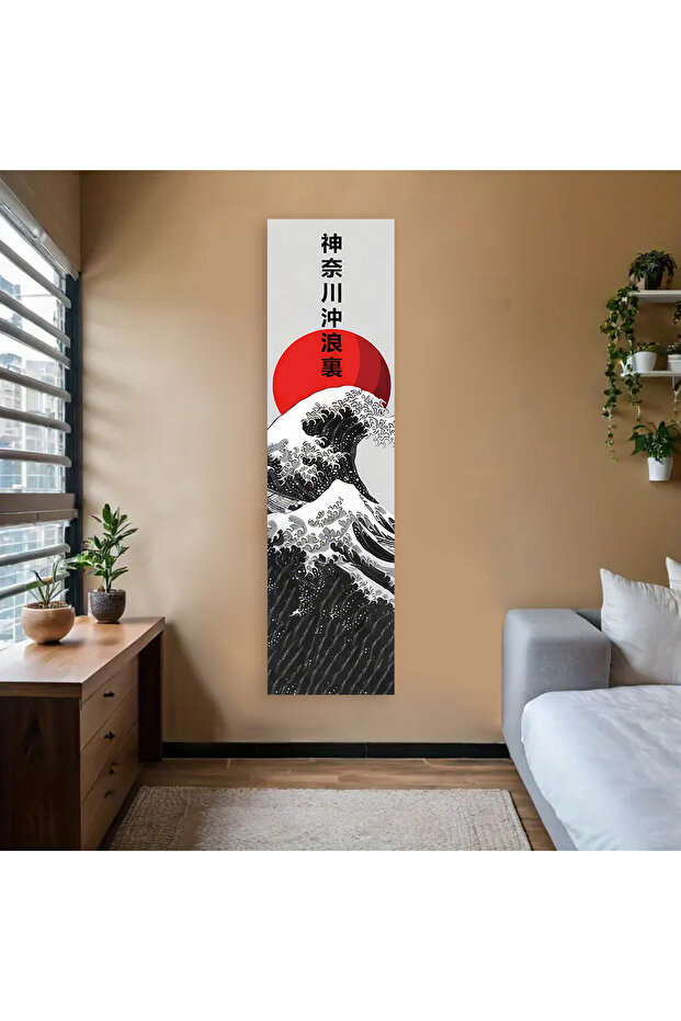 40x150cm GHYX(360) Black Ocean Waves Red Sun Tapestry The Great Wave Kanagawa Tapestry Wall Hanging