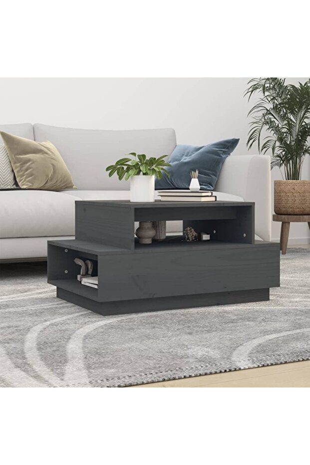 Coffee table, gray, 80x55x40.5 cm, solid pine wood - 1