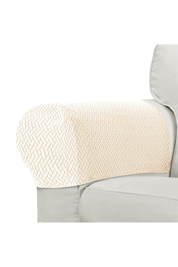 2PC Beige Arm Cover 2pcs/set Dustproof Sofa Armchair Covers Washable Removable Armrest Chair Slipcov