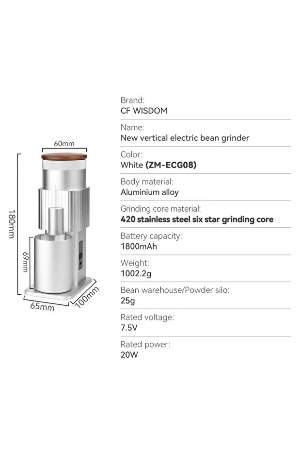 ZM-ECG08 Portable Electric Coffee Grinder, USB Rechargeable Adjustable Grinder for Home, Office, and