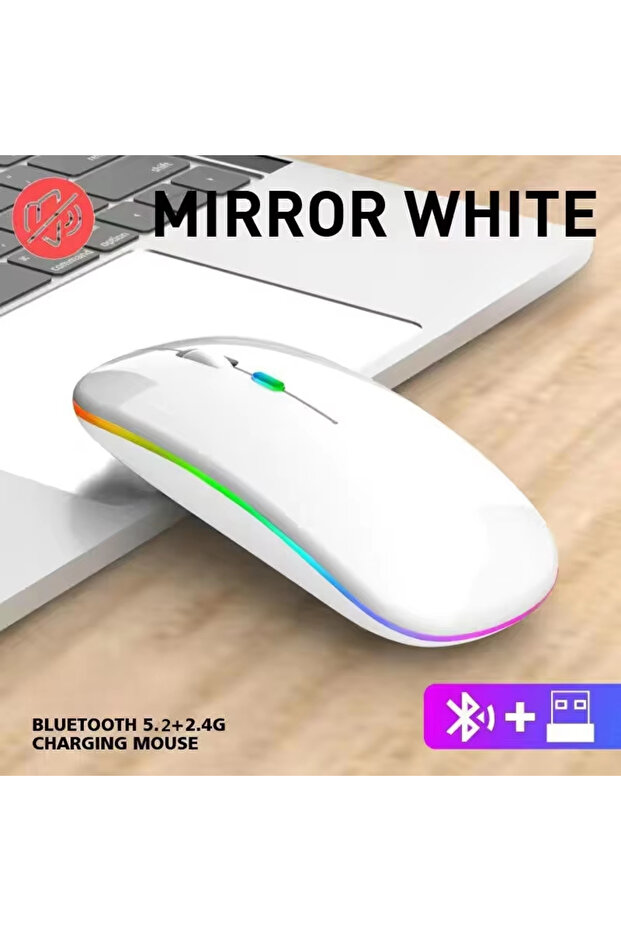 White Tablet Phone Computer Bluetooth Wireless Mouse Charging Luminous 2.4G USB Wireless Mouse Porta