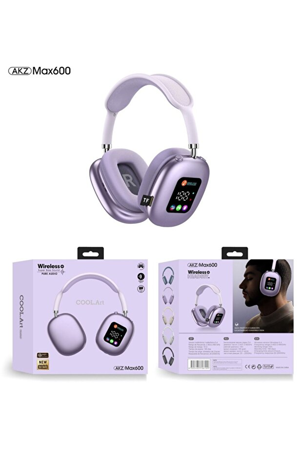Purple Hot-Selling Wireless Head-mounted Touch Screen Earphones Digital Display Screen Noise Cancell