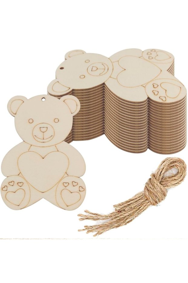 10pcs DIY Wooden Bear Ornaments for Christmas - High-Quality Craft Kit, Perfect for Holiday Party...