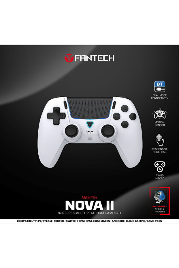 وحدة تحكم لاسلكية WGP16 WHITE FANTECH NOVA II WGP16 مزودة بعصا تحكم هول ومشغل مؤثرات صوتية مدمج