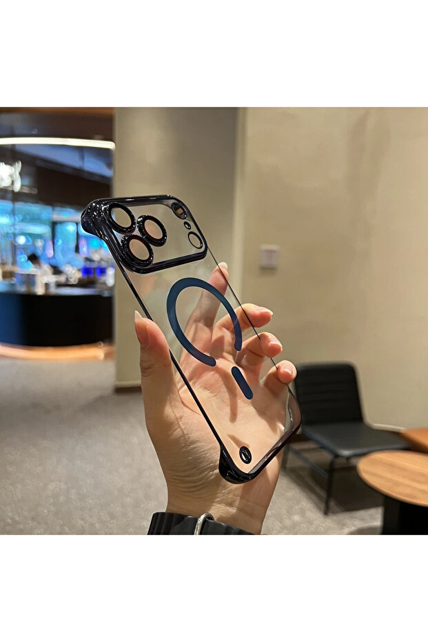 غلاف هاتف شفاف فائق النحافة بدون إطار مطلي بالبولي كربونات، باللون الأزرق، لهاتف iPhone 17 Pro Max وiPhone 16 Air