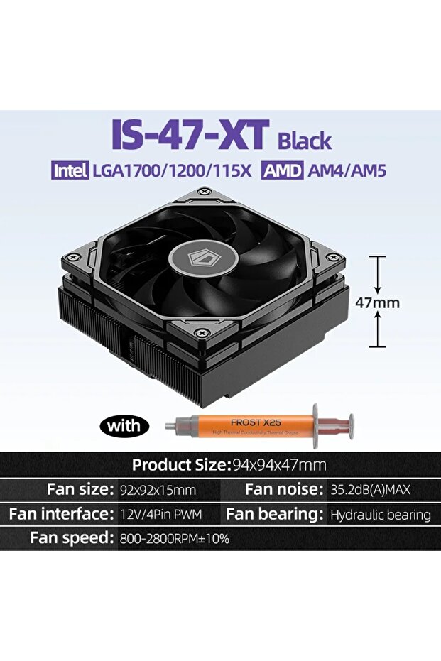 NO RGB AS Show ID IS-47-XT BK ID-COOLING IS-47 47mm Low Profile CPU Cooler 4 Heatpipes ITX CPU Radia