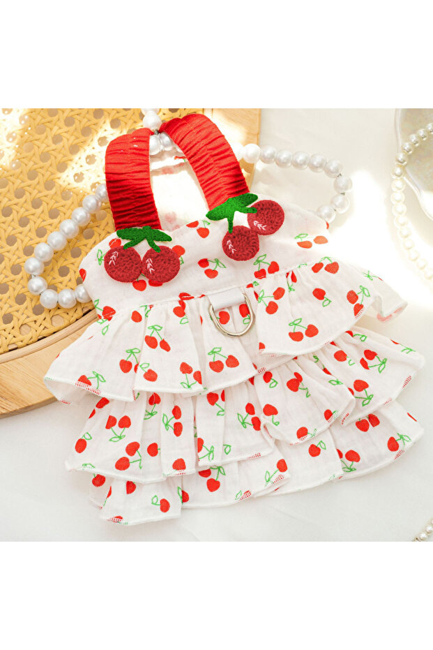 M Red Pet Dress for Dogs & Cats - Layered Cake Style Printed Clothes, Small Medium Breed Apparel, Ad