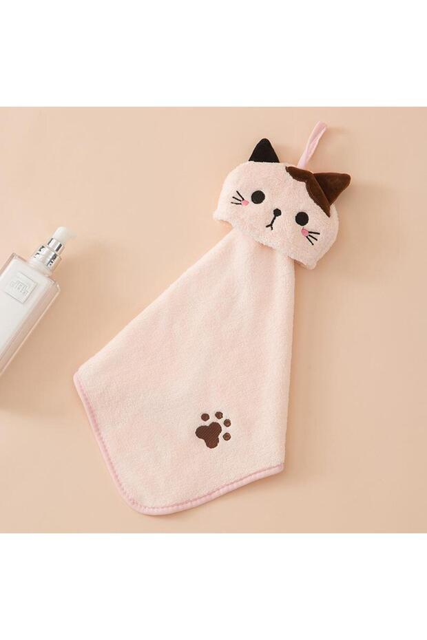 Pink 1PC Cute Cat Kitchen Cleaning Towel Hanging Hand Towels Absorbent Dishcloths Coral Velvet Soft