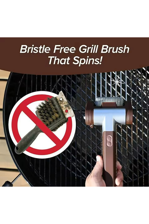 350RPM Electric Roller Grill Brush with Replaceable Brush Head Stainless Steel Grill Cleaner Rech...