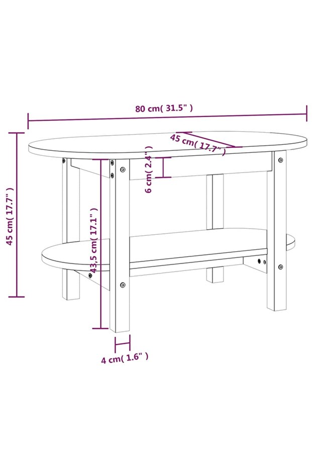 Coffee table, gray, 80x45x45 cm, solid pine wood - 8