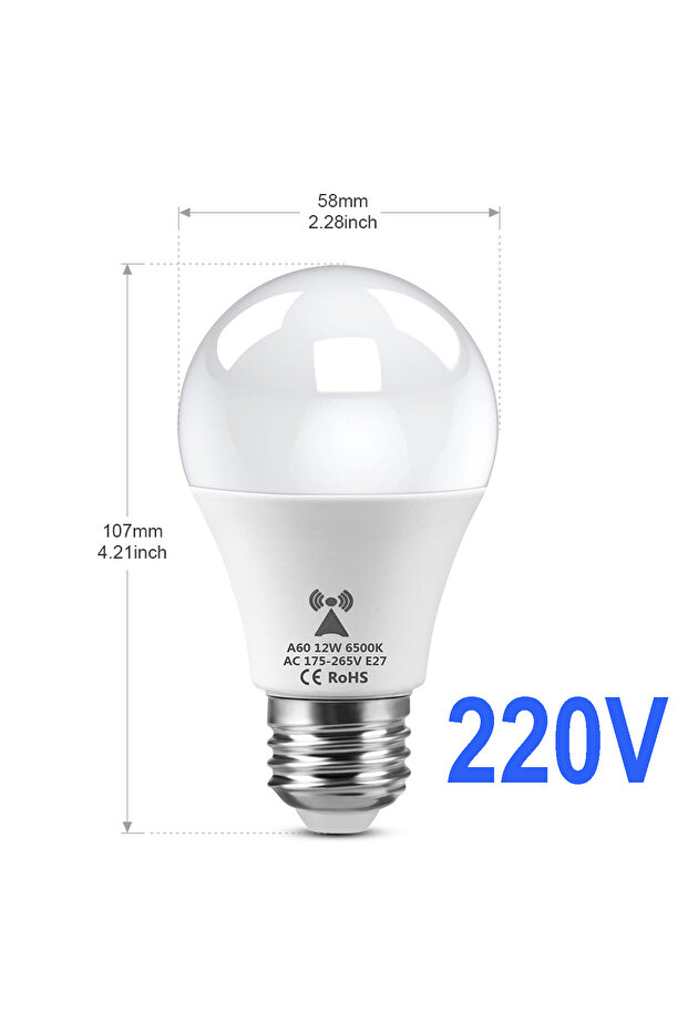مصباح إضاءة LED بقاعدة E27 أبيض بارد، كاشف رادار الميكروويف، 220 فولت، E27 12 واط، مصباح تحريض حركة الرادار
