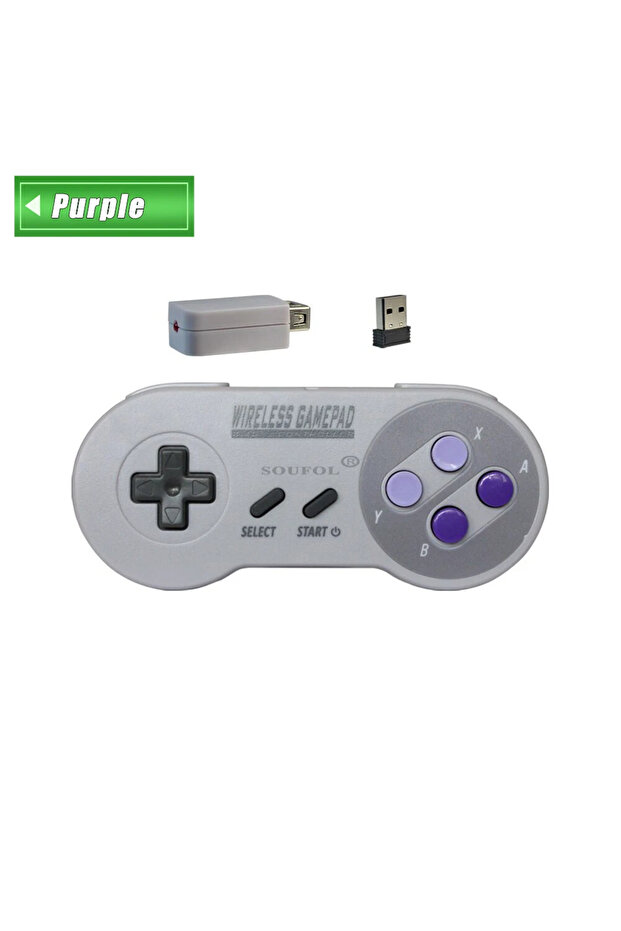 وحدة تحكم ألعاب لاسلكية جديدة بتردد 2.4 جيجاهرتز مع زر بنفسجي لأجهزة سوبر نينتندو NES وSNES الكلاسيكية، سلك صغير