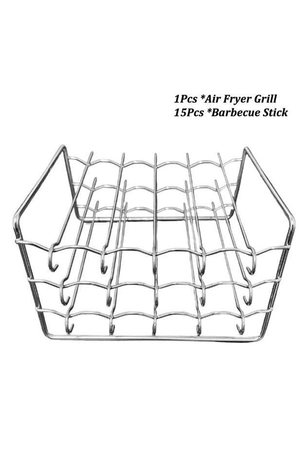 Style 1 Stainless Steel Air Fryer Grill with Barbecue Stick Kitchen Air Fryer Rack 3 Layer Oven Cook