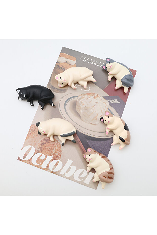 Sleep Cat 6PCS 6 Color Resin Cartoon Sleeping Cat With Magnet Strong Magnetic Fridge Magnets Sticker