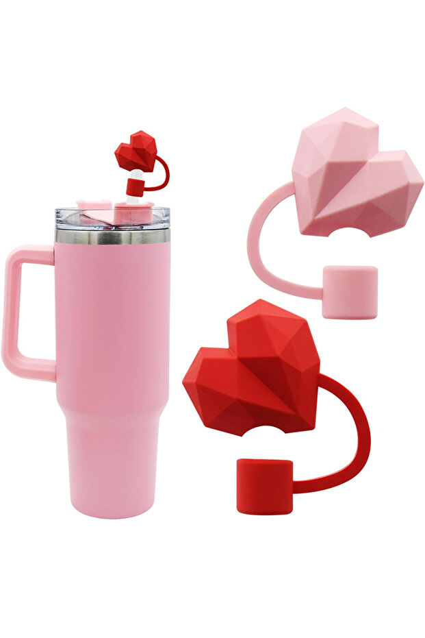 2pcs red pink 0.4in 10mm Straw Covers Cap for Stanley Cup 30 40oz 4 Pack Heart Shape Straw Topper fo