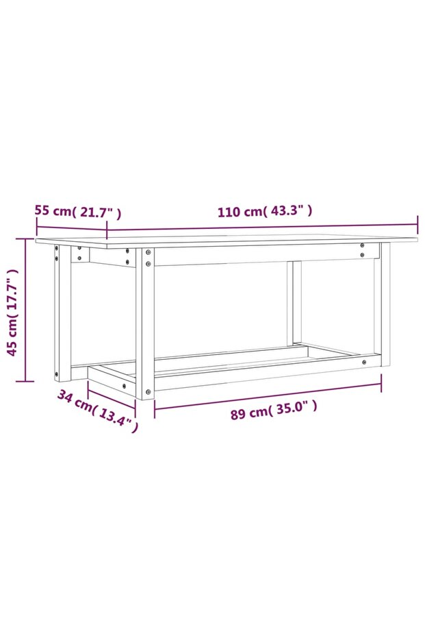 Coffee table, gray, 110x55x45 cm, solid pine wood - 8