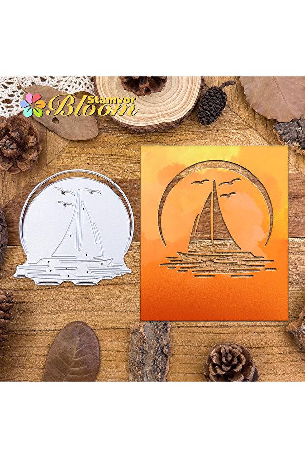 Original Sunset Sea Surface with Sailboat and Seagull Metal Cutting Dies Scrapbooking Decorative ...