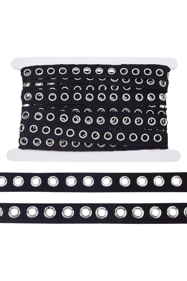 AECH09-06790 5 Yards Black Grommet Trim Cotton Eyelet Tape 3/4 inch Wide Eyelet Twill Trim Grommet T