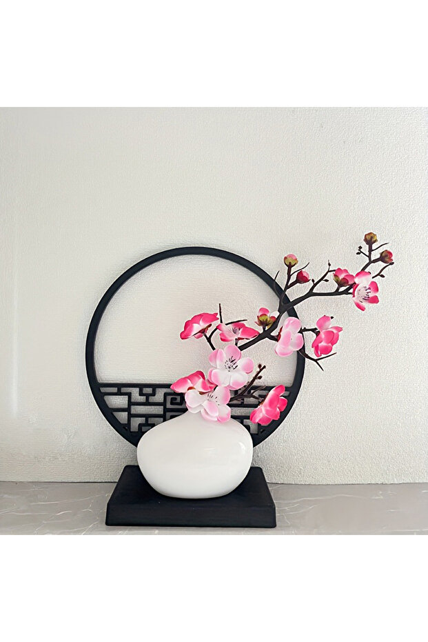 15CM pink 1Pc 15cm Elegant Artificial Plum Blossom Bonsai Set with Screen Base Chinese-Inspired Home