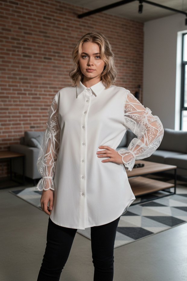 BEYAZ KOLU DANTELLİ BLUZ - 3