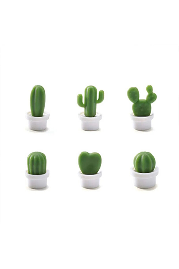 Green 6pcs Cactus Magnetic Message Refrigerator Magnet Green Plant Potted Cactus Ball Three-dimensio