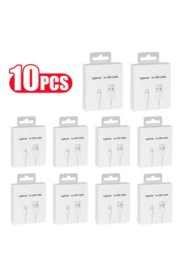 كابل شحن USB أبيض بطول 2 متر، 10 قطع، لأجهزة iPhone 12 و11 Pro وXS Max وXR و5S وSE و6S و7 و8 Plus وiPad Mini وAir 2