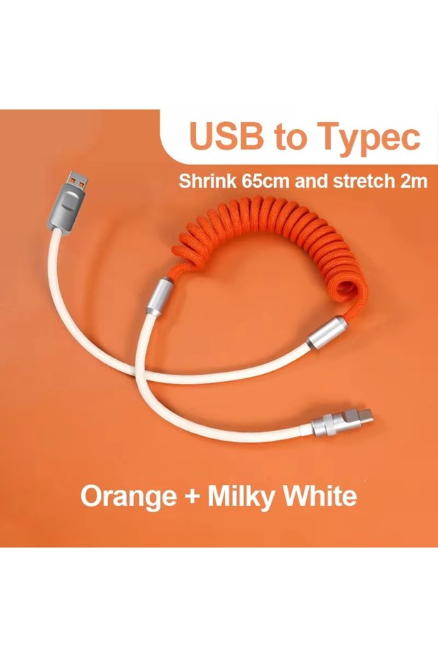 1.8m Orange white For Android 1.8M 120W Fast Charge USB Cable Quick Charge Type-C Charger Spring Cab