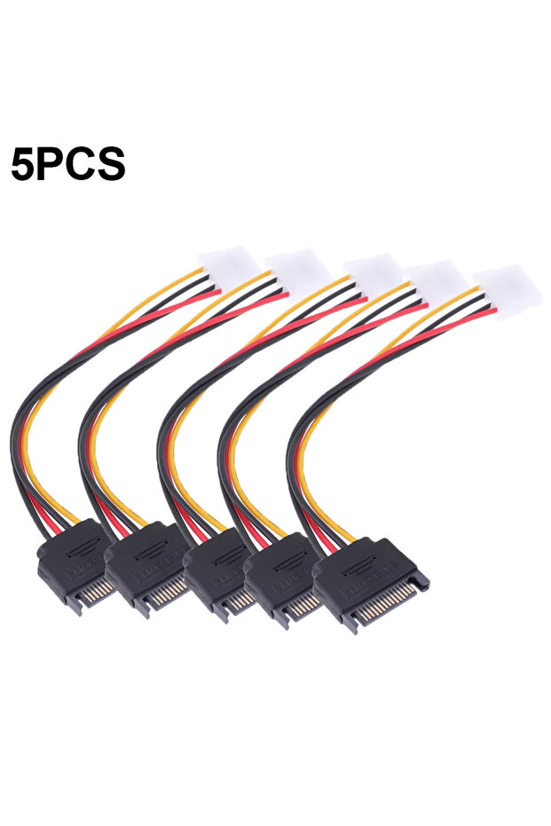 5PCS SATA Power Cable 4 Pin Female Molex IDE To 15 Pin Male SATA Extension Cord Hard Drive Disk 5V P