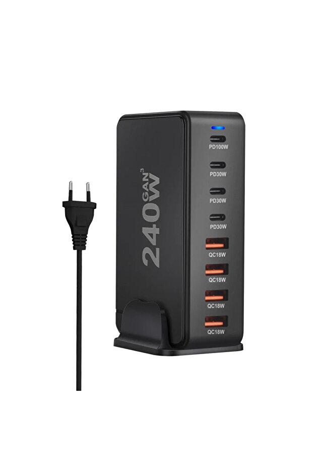 VIKEFON EU 240W GaN Desktop Phone Charger with 8 USB-C Ports Supports PD 3.0 Fast Charging and Is Co