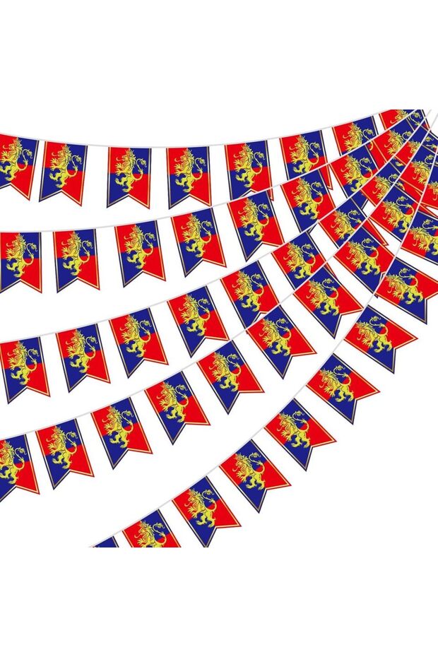 red Medieval Party Decorations Fantasy Bunting with Lion Design Knight Banners Hanging Decorations f